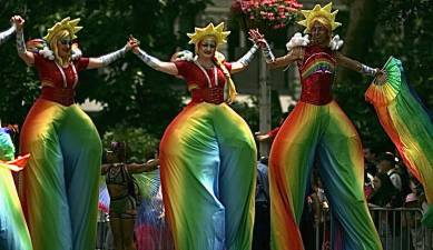 Stilt walkers at NYC Pride March.