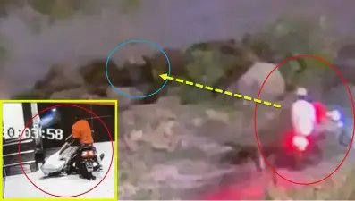 Armed robbers on a motorbike target man and his girlfriend in Fort Washington Park, July 19, 2025.. Inset: motorbike driver drops his wounded accomplice off at a hospital in the Bronx.