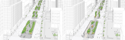 The Department of Transportation has unveiled two new renderings, one with a bike lane and one without, for its planned overhaul of Park Avenue that would expand pedestrian space.