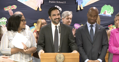 NYC Mayor Zohran Mamdani (center) and Education Chancellor Kamar Samuels (right) announced a $67.5 million investment in preschool special education.