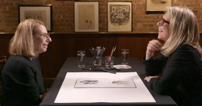 Roz Chast (left), a veteran cartoonist who has been with The New Yorker since 1978, and colleague Liza Donnelly (right) who is the power behind a new documentary “Women Laughing” that is being debuted at the Athena Film Festival, confer over a cartoon.