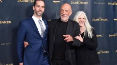 “Jacob the Baker” author Noah benShea (center)who plays the title character in the new Amazon streaming movie, gather at the film’s one week theater premiere with director Gev Miron (left) and Wendy Kout, benShea’s former student who co-wrote the film.