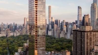 A rendering of Extell Development’s in-progress 775-foot tower at 36 West 66th St., which includes over 170 feet of mechanical space in its middle section.