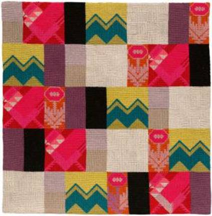 Sophie Taeuber-Arp. Cushion panel. 1916. Wool on canvas. 20 7/8 × 20 1/2″ (53 × 52 cm). Museum für Gestaltung, Zürcher Hochschule der Künste, Zurich. Decorative Arts Collection. Courtesy Museum für Gestaltung Zürich, ZHdK