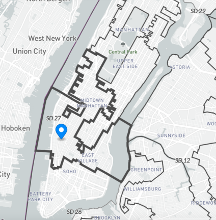 The old state Senate District 27 map. Screenshot from Redistricting &amp; You: New York