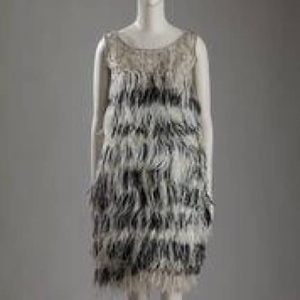 Yves Saint Laurent, ostrich feather dress worn by Margot Fonteyn, 1965. Lent by Fashion Museum Bath.