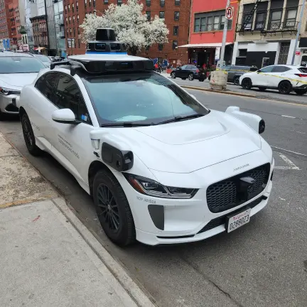 A Waymo car is seen on Bowery near Prince Street in Manhattan on April 4, 2026.