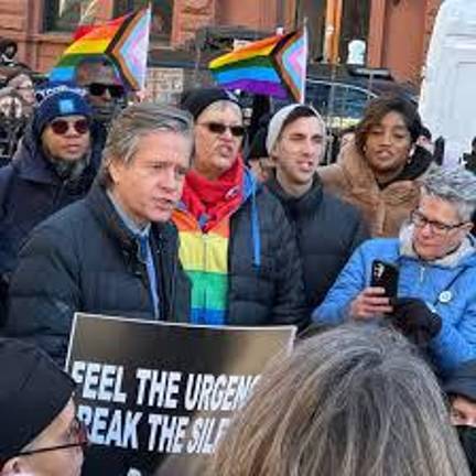 Manhattan Borough President, Brad Hoylman speaking at Stonewall Monument