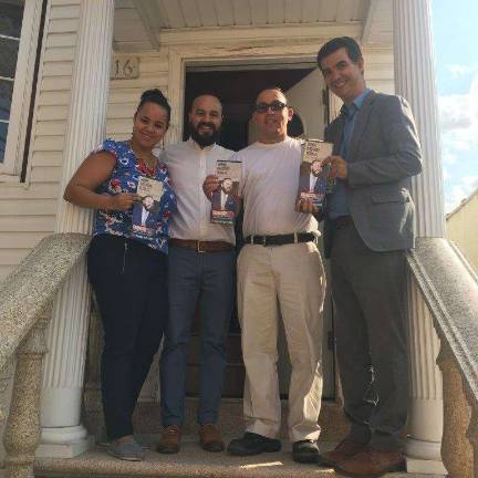 City Council Member Ydanis Rodriguez (at right), whose political base in in Washington Heights, campaigning with then-candidate and now Council Member-elect Francisco Moya (second from left) and supporters in a recent photo in Queens. Rodriguez, who is running for Council speaker, donated $2,000 to Moya's campaign and hit the outer-borough stump on his behalf. His Manhattan rivals for the speaker post, Council Members Corey Johnson and Mark Levine, also contributed to the Corona Democrat's victorious bid. Photo: Office of Ydanis Rodriguez