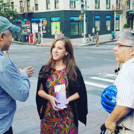 Republican Naomi Levin campaigning at a West 96th Street subway stop in her bid to topple incumbent Democratic U.S. Rep. Jerrold Nadler. She lost the two square blocks near her home by a 6.1-to-one vote margin. Photo courtesy of Naomi Levin for Congress Campaign