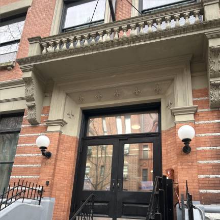 The front door of a women’s shelter on 160 West 74th Street that formerly housed one of the Calhoun School buildings that has drawn the ire of the local neighborhood.