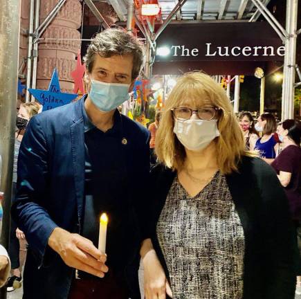 State Senator Brad Hoylman and Assembly Member Linda Rosenthal at the candlelight vigil at the Lucerne on Saturday night, Sept. 26. Photo: Senator Brad Hoylman on Twitter