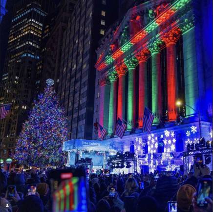 The tree lighting at the New York Stock Exchange, Dec. 4, 2025.