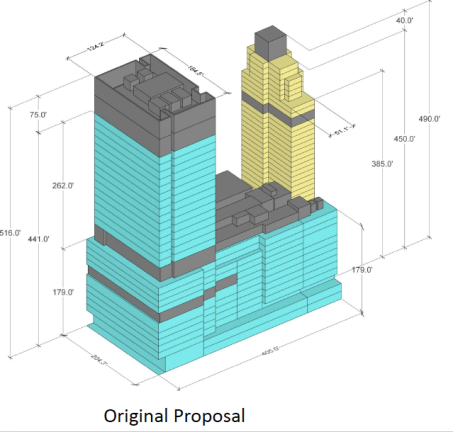 The dimensions of the original Lenox Hill proposal. Image: George M. James