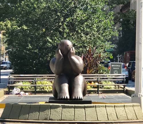 Joy Brown's &quot;Sitter with Head in Hands&quot; on the Broadway Mall at 79th Street. Photo: Elissa Sanci