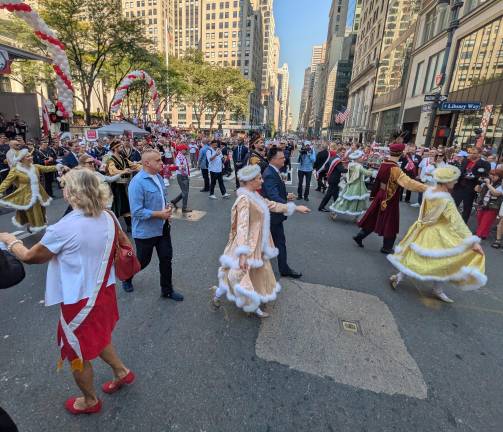It’s polonaise time in front of the New York Public Library main branch.