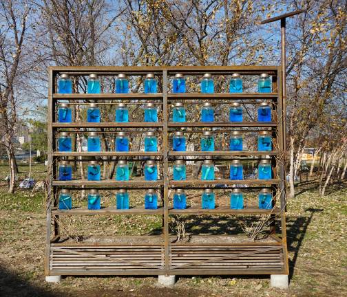 At first glance, Leander Knust&#x2019;s work looks like a large outdoor bookshelf. Photo: Leander Knust