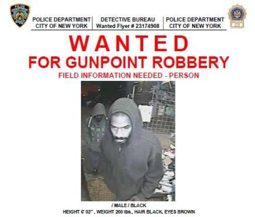 A wanted poster issued by police in connection with a robbery in Harlem early Tuesday morning. Police believe the men pictured bear a &quot;striking resemblance&quot; to those being sought in a botched robbery attempt in which an Amsterdam Avenue shopkeeper was killed Thursday afternoon.