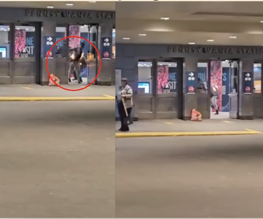Screenshot from a public instagram account that showed the video of the homeless man being sest on fire inside the entrance to Penn Station on West 33rd Street