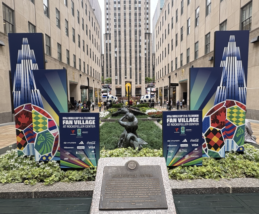 Rockefeller Center has been reimagined and redecorated as LED screens go up and the city prepared for the home stretch of the FIFA World Cup.