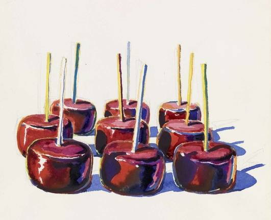 &quot;Nine Jelly Apples,&quot; 1964, watercolor and graphite. Yale University Art Gallery, Gift of George Hopper Fitch, B.A. 1932. Photo: Tony De Camillo. &#xa9; Wayne Thiebaud/Licensed by VAGA, New York, N.Y.