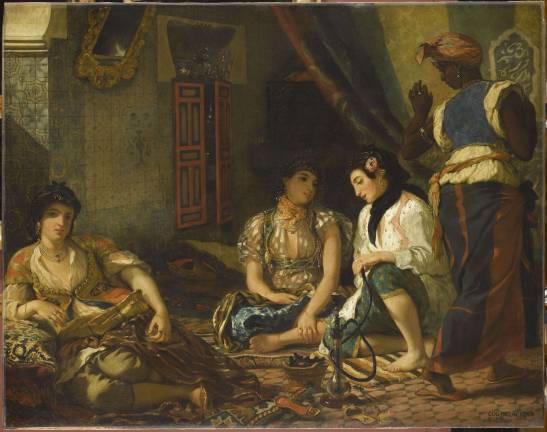 The iconic &#8220;Women of Algiers in Their Apartment&#8221; (1834) was considered by C&eacute;zanne, Matisse and Picasso to be &#8220;the touchstone of modern painting,&#8221; Louvre curator S&eacute;bastien Allard said at a preview. Eug&egrave;ne Delacroix (French, 1798&#8211;1863). &#8220;Women of Algiers in Their Apartment,&#8221; 1834. Oil on canvas. 70 7/8 &times; 90 3/16 in. Mus&eacute;e du Louvre, Paris &Copy;RMN-Grand Palais / Art Resource, NY. Photo: Franck Raux