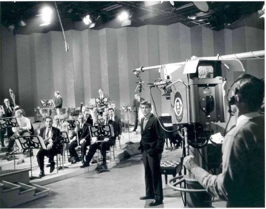 Leonard Bernstein on camera for the Young People's Concerts. Photo: Bert Bial 1958, courtesy of the New York Philharmonic Digital Archives