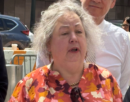 NYS Senator Liz Krueger, who has resumed public appearances following her mild stroke in early April, teamed up with other Manhattan politicians across the street from Madison Square Garden on June 7 in announcing their joint opposition to the Trump Administration’s plan on Penn Station.