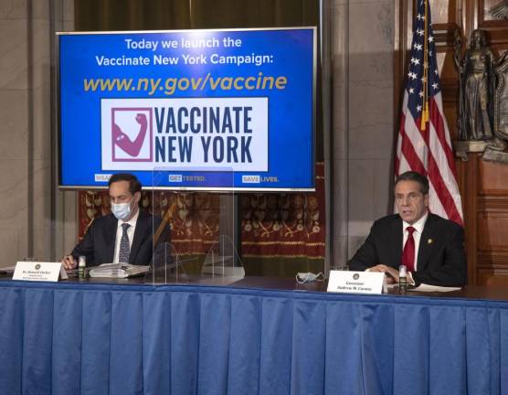 Governor Andrew M. Cuomo provides a coronavirus update from the Red Room at the State Capitol on December 16, 2020. Photo: Mike Groll/Office of Governor Andrew M. Cuomo
