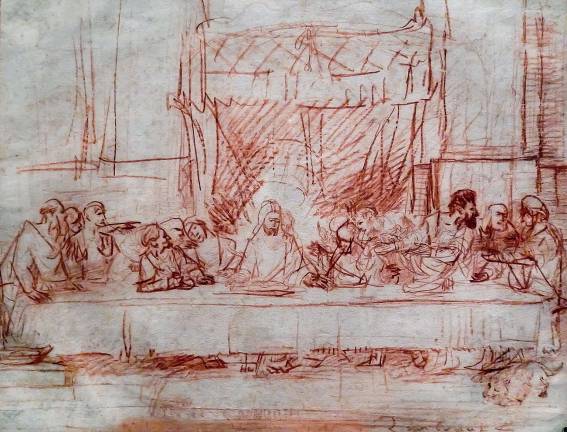 Rembrandt's masterful strokes reveal the artist's thoughts and second thoughts in "The Last Supper, after Leonardo da Vinci," 1634-35. Photo: Adel Gorgy