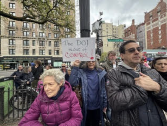 Only days before the full board of Community Board 7 is expected to take a vote on the river-to-rive bike lane that the Department of Transportation is pushing, protestors on May 2 spoke out against it.