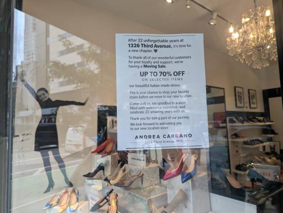 Moving sale letter at Carrano shoes.