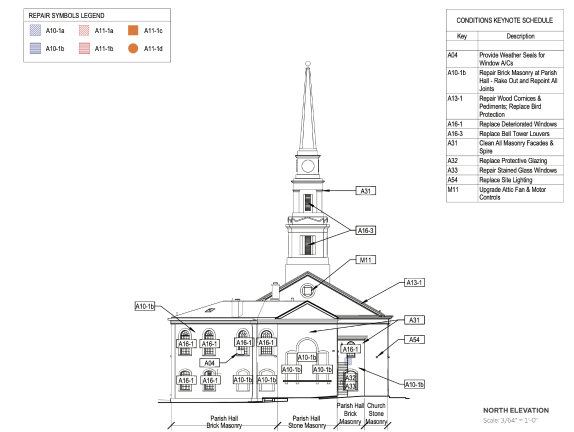 A preservation assessment prepared for the Landmarks Preservation Commission identifies restoration work planned for St. Mark’s Church, including masonry repairs, replacement of deteriorated windows and repairs to the bell tower louvers.