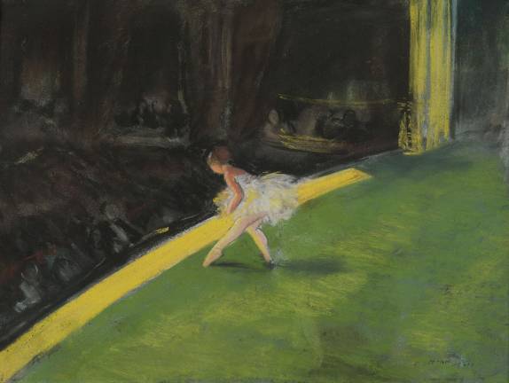 Pia Gallo shows &#x201c;Yellow Dancer,&#x201d; a 1911 pastel by Everett Shinn, during Master Drawings New York. Photo: Master Drawings New York.
