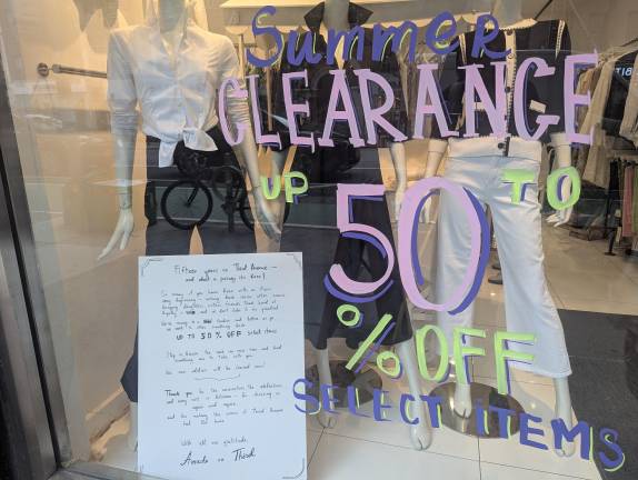Clearance sale and letter at Amado on Third.