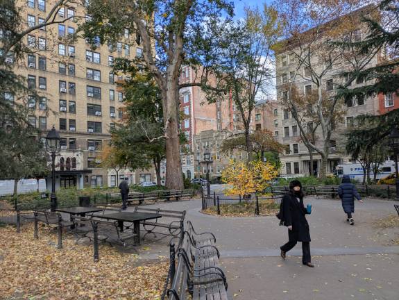 The previously dreaded northwest corner of Washington Square Park, now clean and fresh as Henry James’ “Daisy Miller.” That’s a cop at left.