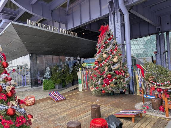 Christmas tree, one of many, at Industry Kitchen, right under the FDR Drive!