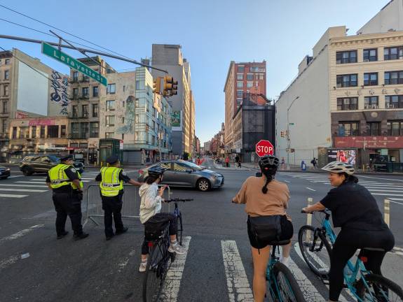 Waiting for the light on Lafayette Street.