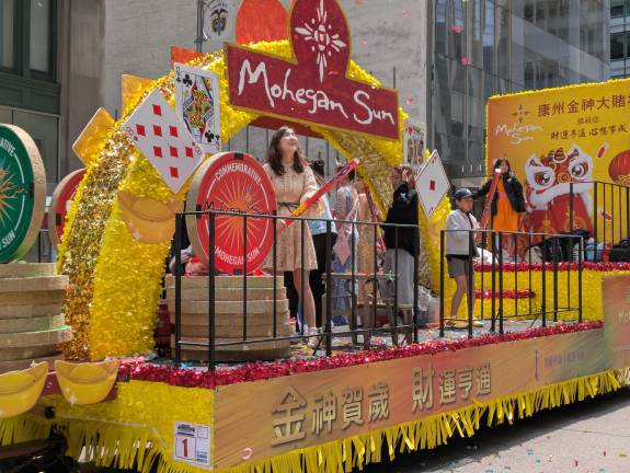 The Mohegan Sun casino float at the AAPI Parade.
