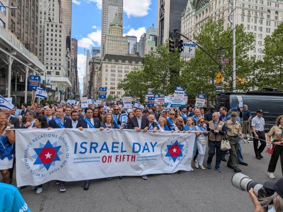Israel Day parade including politicians Letitia James, Dan Goldman, Julie Menin, Tom DiNapoli, others.