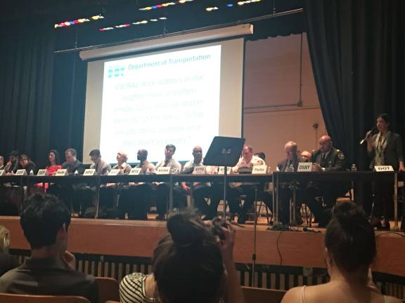 Representatives from 17 agencies spoke to residents' concerns at Councilwoman Helen Rosenthal's town hall meeting at the Brandeis High School Complex Monday night. Photo: Madeleine Thompson