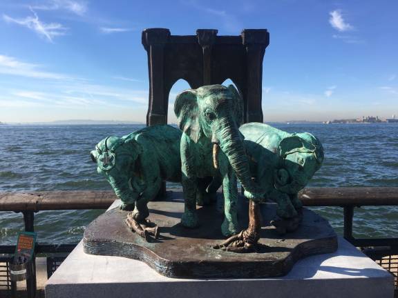 Joseph Reginella monument, which commemorates &#x201c;the biggest land mammal tragedy in the nation, in Battery Park. Photo: Mihika Agarwal