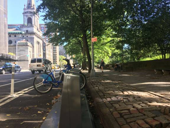 A Citi Bike docking station on Central Park West near 96th Street. Photo: Madeleine Thompson