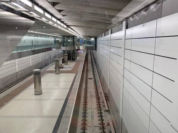 While this new Long Island Rail Road platform is devoid of passengers at this time, by the end of the year commuters will be able to travel to Long Island from the East Side and avoid Penn Station. Four platforms will serve riders from 90 feet below the lower level at Grand Central Terminal. Photo: Ralph Spielman