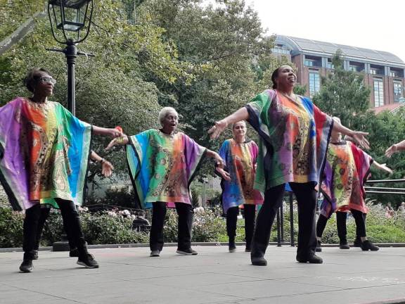Dancers perform at Dances for a Variable Population performance in Washington Square Park. Photo: Karen Camela Watson