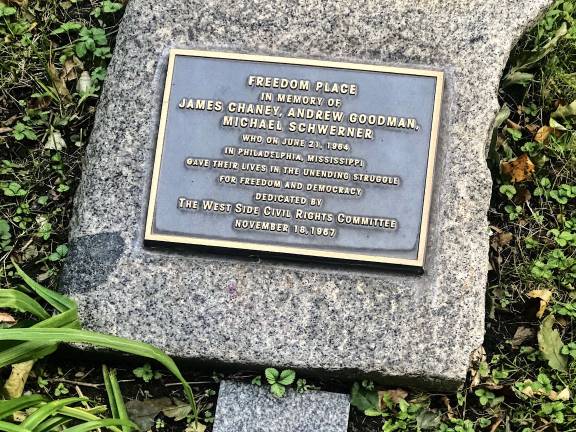 Plaque honoring James Chaney, Andrew Goodman and Michael Schwerner. Photo courtesy of Richard Barr