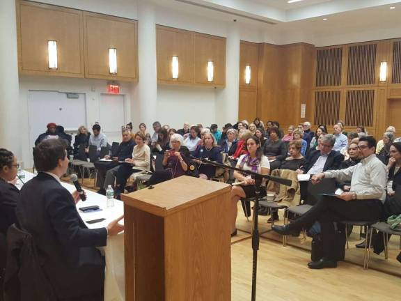 City Council Member Ben Kallos at the homelessness forum at the Ramaz School. Photo: Ben Kallos, via Twitter