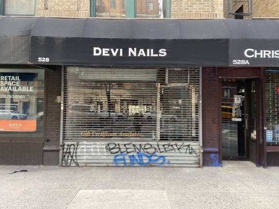 The shuttered storefront of Devi Nails on Amsterdam Avenue. Photo: Margaret Barnsley