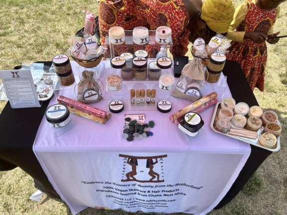 The 100% vegan skincare and hair products are body lotions, body scrub, body bars, hair oils, incense and handmade jewelry from Odehyee LLC for Juneteenth at As Black As It Gets!. Photo: Alessia Girardin