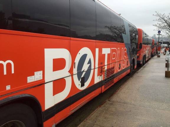 You get the bus outside at 11th Avenue and 33rd Street. More of a healthy adventure than standing in a line in Port Authority. Photo credit: Bill Gunlocke